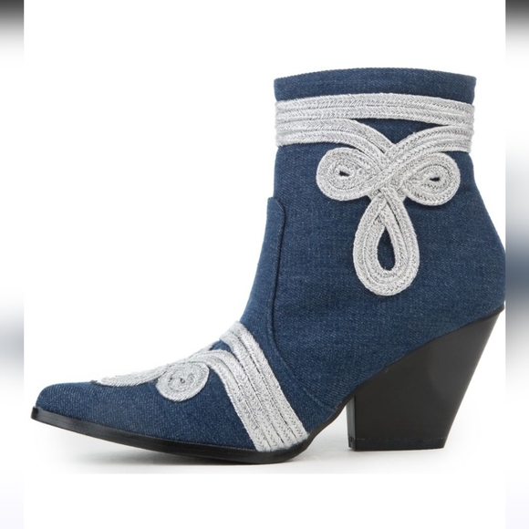 Cape Robbin Shoes - Cape Robbin Denim Ankle Boots with Silver Accents